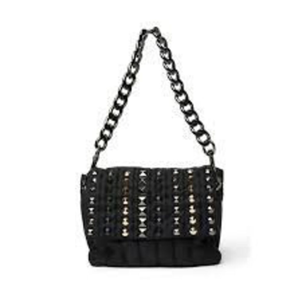 Think Royln The Studded Bar Bag Black Quilted Nylon Puffer Purse Edgy Punk NWT
